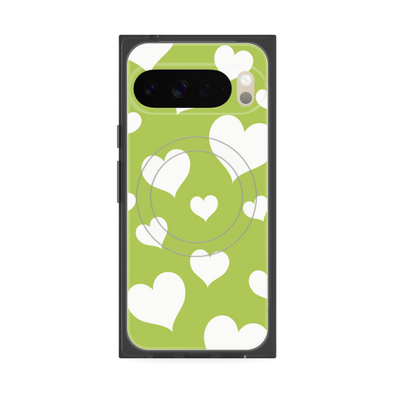 プレミアムスクエアケース with Pixelsnap［ Dot Hearts - Green ］