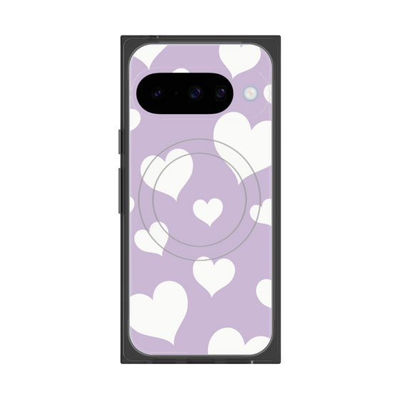 プレミアムスクエアケース with Pixelsnap［ Dot Hearts - Purple ］