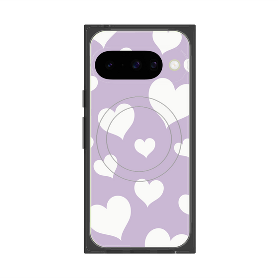 プレミアムスクエアケース with Pixelsnap［ Dot Hearts - Purple ］