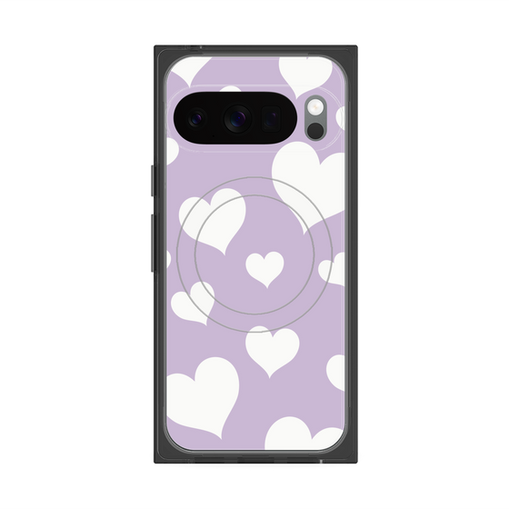 プレミアムスクエアケース with Pixelsnap［ Dot Hearts - Purple ］