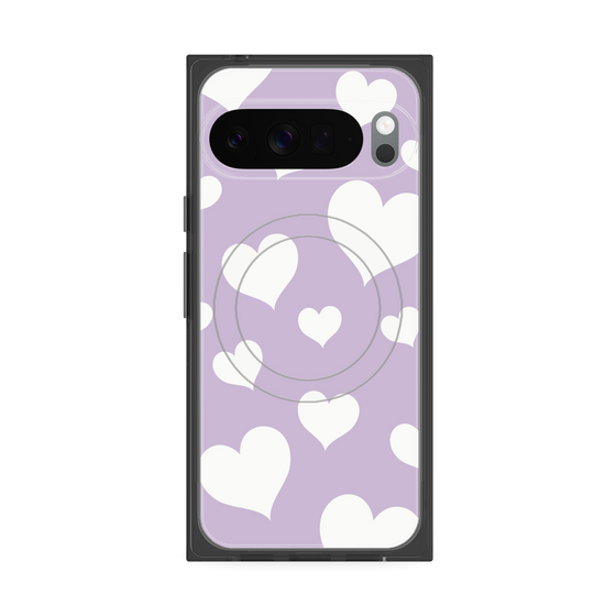 プレミアムスクエアケース with Pixelsnap［ Dot Hearts - Purple ］