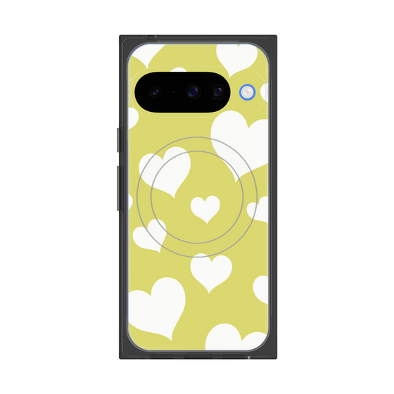 プレミアムスクエアケース with Pixelsnap［ Dot Hearts - Yellow ］