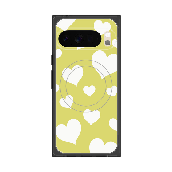 プレミアムスクエアケース with Pixelsnap［ Dot Hearts - Yellow ］
