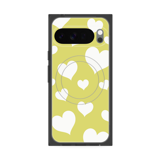 プレミアムスクエアケース with Pixelsnap［ Dot Hearts - Yellow ］