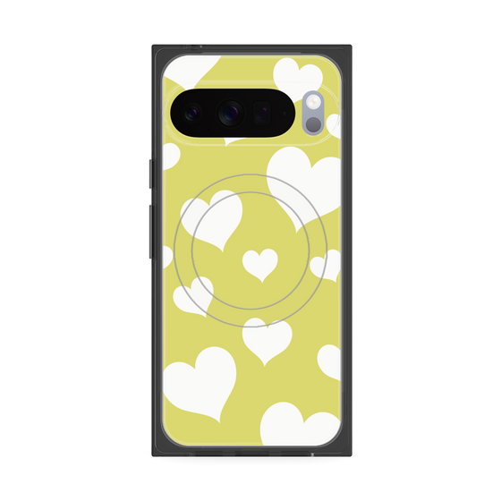 プレミアムスクエアケース with Pixelsnap［ Dot Hearts - Yellow ］