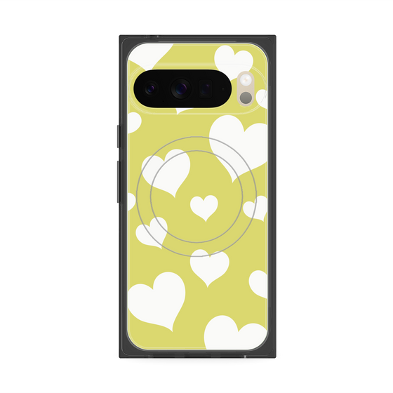プレミアムスクエアケース with Pixelsnap［ Dot Hearts - Yellow ］