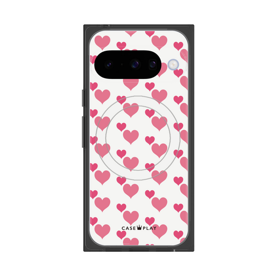 プレミアムスクエアケース with Pixelsnap［ Stripe Hearts - Pink ］
