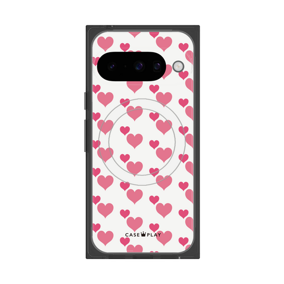 プレミアムスクエアケース with Pixelsnap［ Stripe Hearts - Pink ］