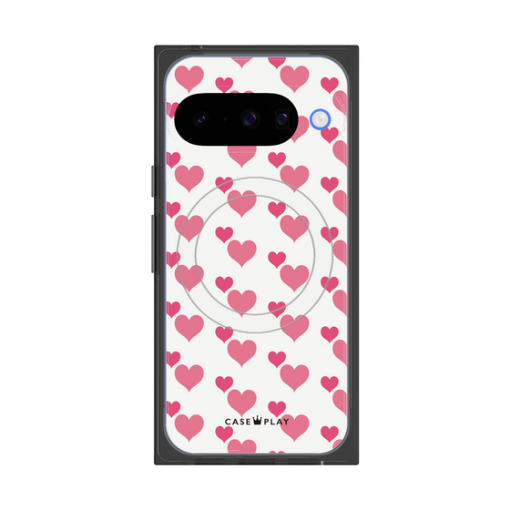 プレミアムスクエアケース with Pixelsnap［ Stripe Hearts - Pink ］