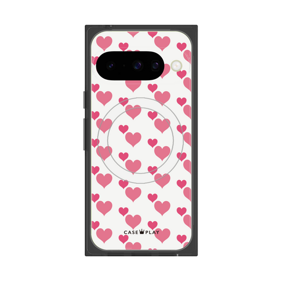 プレミアムスクエアケース with Pixelsnap［ Stripe Hearts - Pink ］