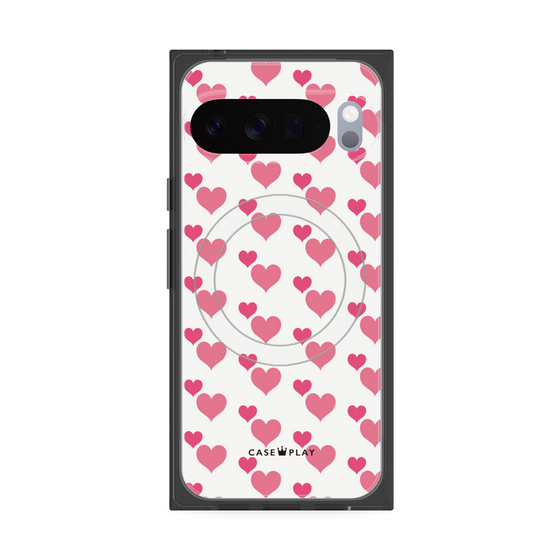 プレミアムスクエアケース with Pixelsnap［ Stripe Hearts - Pink ］