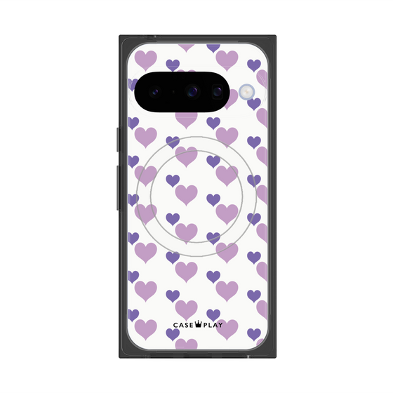プレミアムスクエアケース with Pixelsnap［ Stripe Hearts - Purple ］