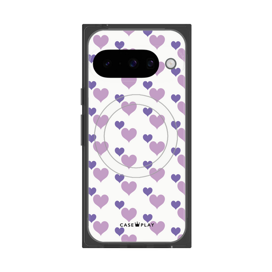 プレミアムスクエアケース with Pixelsnap［ Stripe Hearts - Purple ］