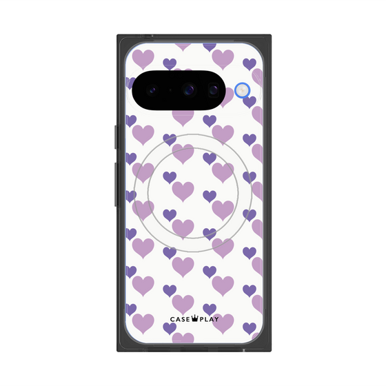 プレミアムスクエアケース with Pixelsnap［ Stripe Hearts - Purple ］