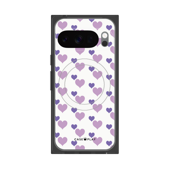 プレミアムスクエアケース with Pixelsnap［ Stripe Hearts - Purple ］