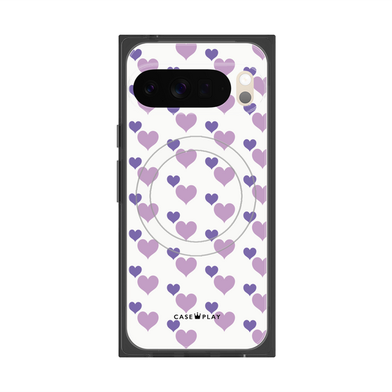 プレミアムスクエアケース with Pixelsnap［ Stripe Hearts - Purple ］