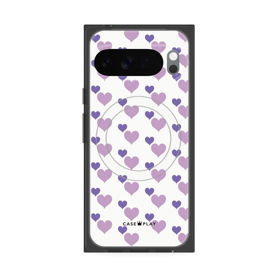 プレミアムスクエアケース with Pixelsnap［ Stripe Hearts - Purple ］