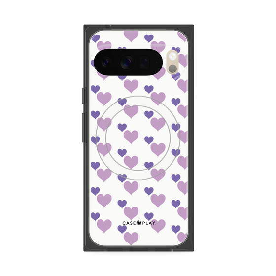 プレミアムスクエアケース with Pixelsnap［ Stripe Hearts - Purple ］