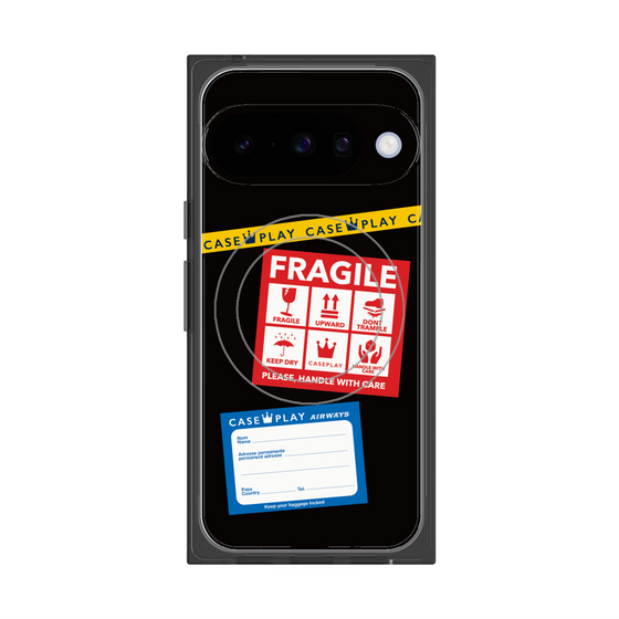 プレミアムスクエアケース with Pixelsnap［ FRAGILE Stickers - Black ］