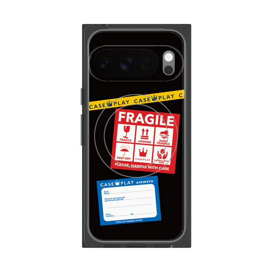 プレミアムスクエアケース with Pixelsnap［ FRAGILE Stickers - Black ］
