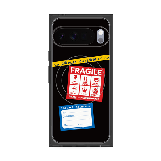 プレミアムスクエアケース with Pixelsnap［ FRAGILE Stickers - Black ］