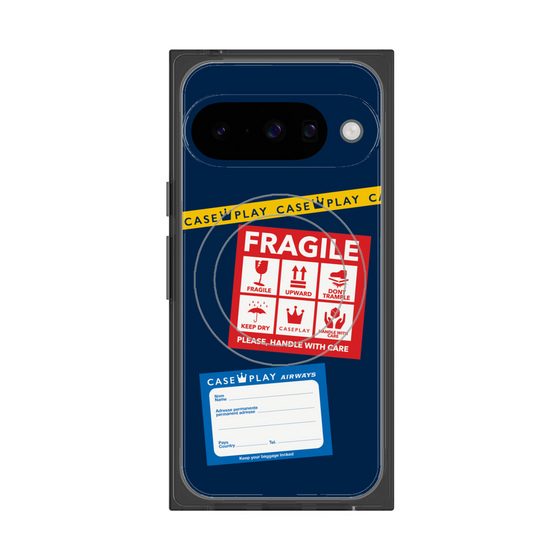 プレミアムスクエアケース with Pixelsnap［ FRAGILE Stickers - Navy ］