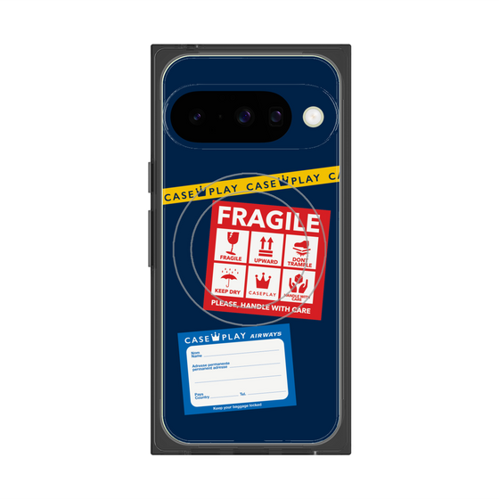 プレミアムスクエアケース with Pixelsnap［ FRAGILE Stickers - Navy ］