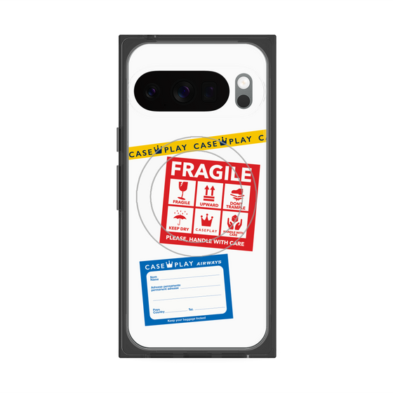 プレミアムスクエアケース with Pixelsnap［ FRAGILE Stickers - White ］