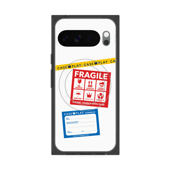 プレミアムスクエアケース with Pixelsnap［ FRAGILE Stickers - White ］