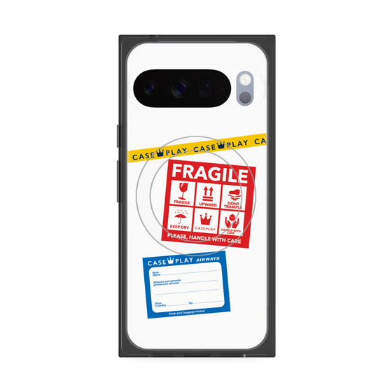 プレミアムスクエアケース with Pixelsnap［ FRAGILE Stickers - White ］