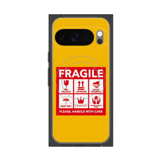 プレミアムスクエアケース with Pixelsnap［ FRAGILE Sticker - Yellow ］