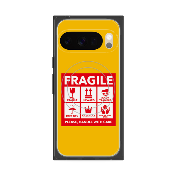プレミアムスクエアケース with Pixelsnap［ FRAGILE Sticker - Yellow ］