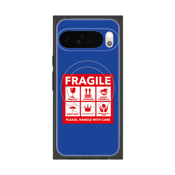 プレミアムスクエアケース with Pixelsnap［ FRAGILE Sticker - Blue ］