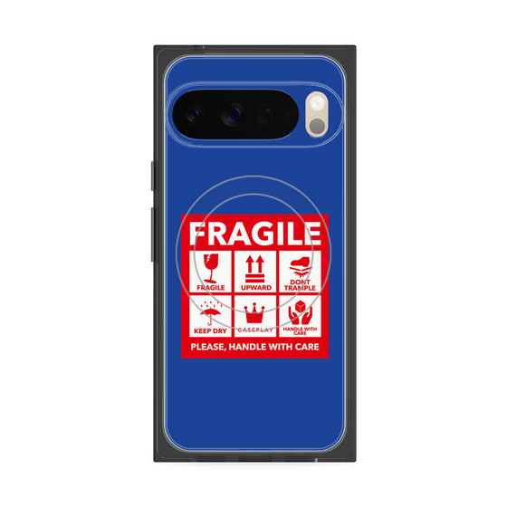プレミアムスクエアケース with Pixelsnap［ FRAGILE Sticker - Blue ］