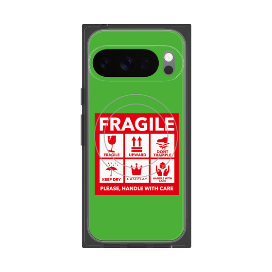 プレミアムスクエアケース with Pixelsnap［ FRAGILE Sticker - Green ］