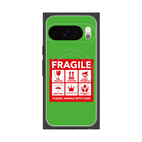プレミアムスクエアケース with Pixelsnap［ FRAGILE Sticker - Green ］