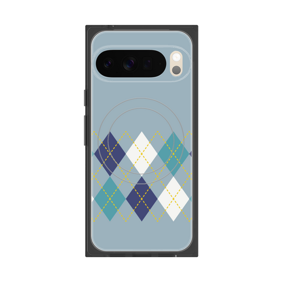 プレミアムスクエアケース with Pixelsnap［ Nordic Argyle - Blue ］