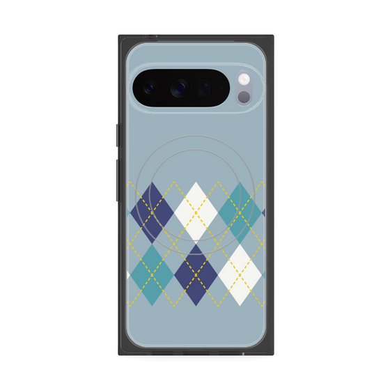 プレミアムスクエアケース with Pixelsnap［ Nordic Argyle - Blue ］
