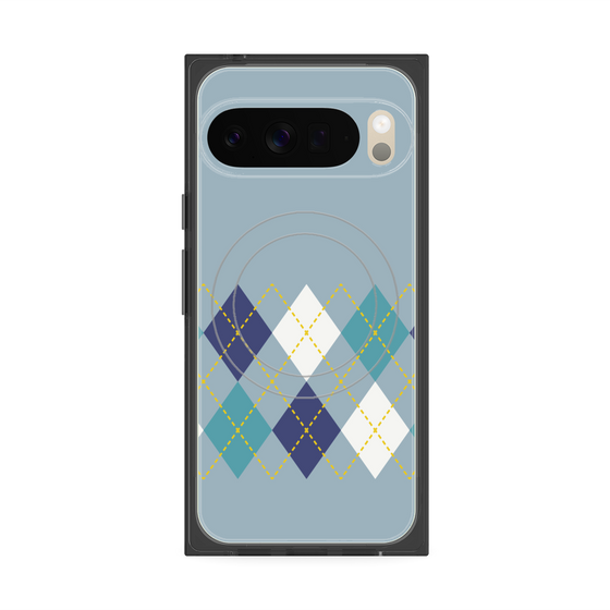 プレミアムスクエアケース with Pixelsnap［ Nordic Argyle - Blue ］