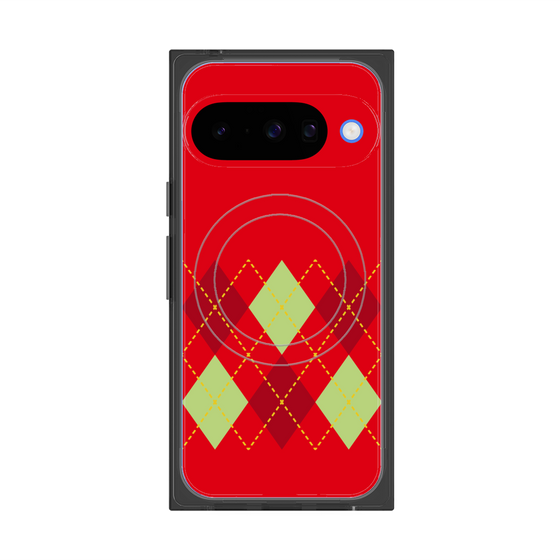 プレミアムスクエアケース with Pixelsnap［ Nordic Argyle - Red ］