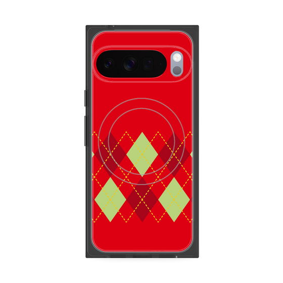 プレミアムスクエアケース with Pixelsnap［ Nordic Argyle - Red ］