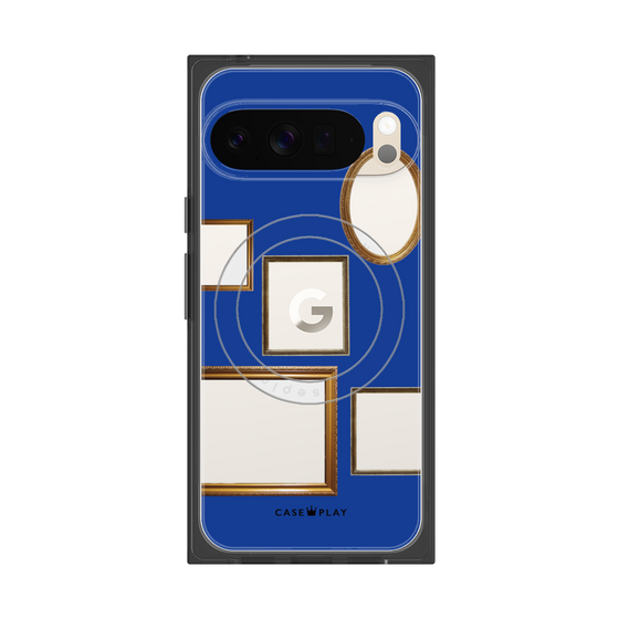 プレミアムスクエアケース with Pixelsnap［ Photo Frames - Blue ］