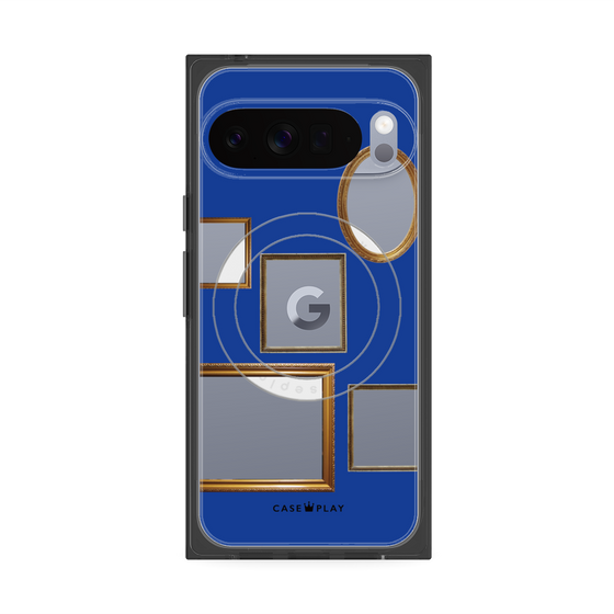 プレミアムスクエアケース with Pixelsnap［ Photo Frames - Blue ］