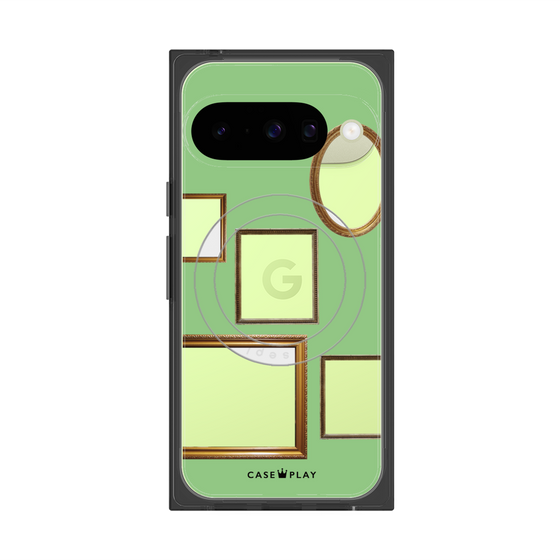 プレミアムスクエアケース with Pixelsnap［ Photo Frames - Light Green ］