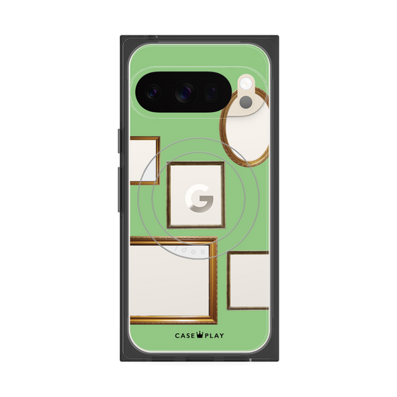 プレミアムスクエアケース with Pixelsnap［ Photo Frames - Light Green ］