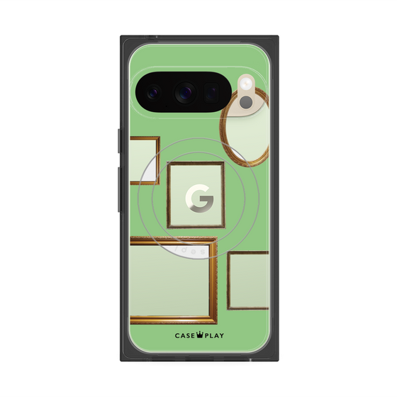 プレミアムスクエアケース with Pixelsnap［ Photo Frames - Light Green ］