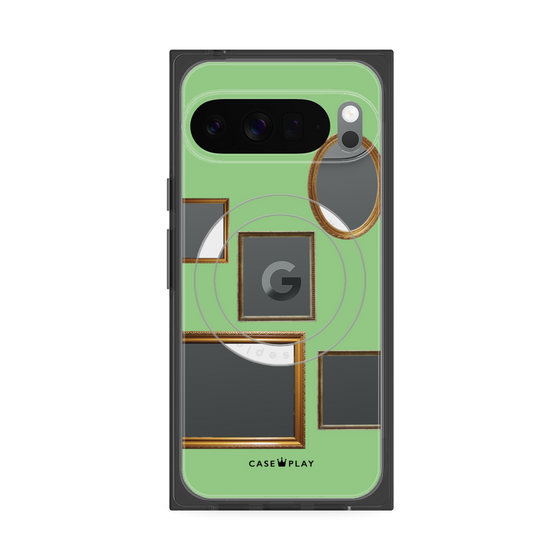 プレミアムスクエアケース with Pixelsnap［ Photo Frames - Light Green ］