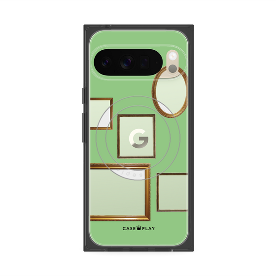 プレミアムスクエアケース with Pixelsnap［ Photo Frames - Light Green ］