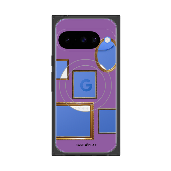 プレミアムスクエアケース with Pixelsnap［ Photo Frames - Purple ］