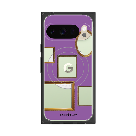 プレミアムスクエアケース with Pixelsnap［ Photo Frames - Purple ］